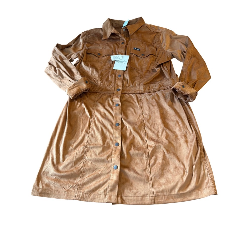 Wrangler Retro Womens Faux Suede Western Snap Front Dress Brown XXL